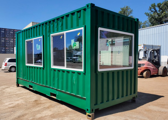 Green shipping container windows