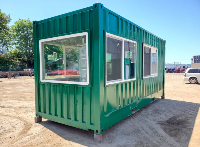 Shipping container with wide windows